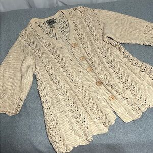 Boho Curio Chunky Cardigan Sweater Small Ivory Cottage Loose Knit Country Fairy
